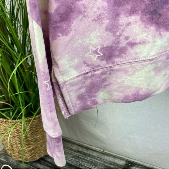 Wildfox Purple & White Tie Dye Star Long Sleeve Cropped Crewneck Sweatshirt M - Picture 7 of 9